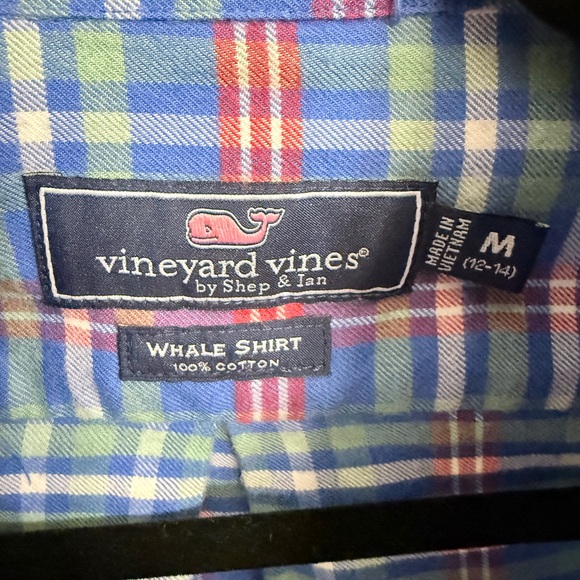 Vineyard Vines Boys Blue and Red Plaid Button Down Shirt - Picture 3 of 3